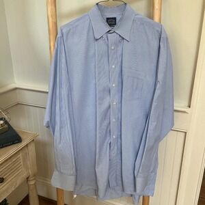 Eagle Shirtmakers Mens Blue White Striped Tall Fit Wrinkle Free Shirt 18.5 37/38